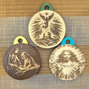 Wooden Nativity and Angel Ornaments Set